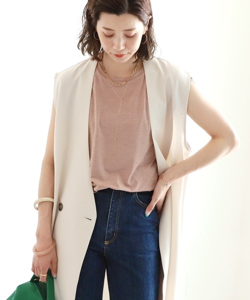 reca（レカ）の「フレンチスリーブスラブTシャツ（Tシャツ/カットソー・レディース・ブラック/ダークグリーン/ベージュ/ネイビー/オフホワイト/ピンク・FREE）」の11枚目の写真