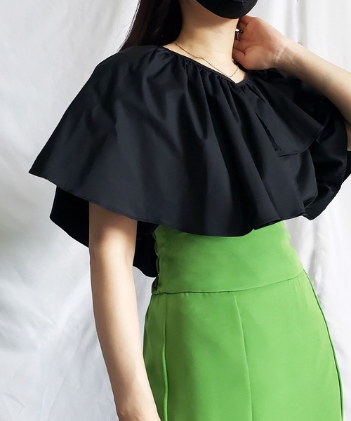 me+em select（ミームセレクト）の「※【 5COLOR 】ギャザーフリルケープカラーブラウス（シャツ/ブラウス・レディース・ホワイト/ブラック/イエロー/グレー/ブルー・FREE）」の15枚目の写真