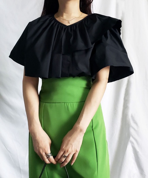 me+em select（ミームセレクト）の「※【 5COLOR 】ギャザーフリルケープカラーブラウス（シャツ/ブラウス・レディース・ホワイト/ブラック/イエロー/グレー/ブルー・FREE）」の11枚目の写真