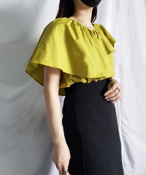 me+em select（ミームセレクト）の「※【 5COLOR 】ギャザーフリルケープカラーブラウス（シャツ/ブラウス・レディース・ホワイト/ブラック/イエロー/グレー/ブルー・FREE）」の20枚目の写真