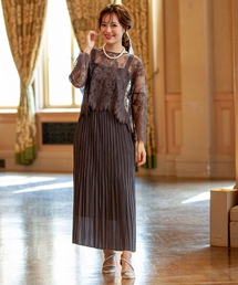 2Wayレース&プリーツロングドレスセットアップ