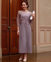 2Wayレース&プリーツロングドレスセットアップ