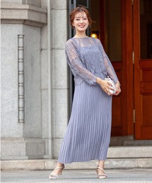 2Wayレース&プリーツロングドレスセットアップ