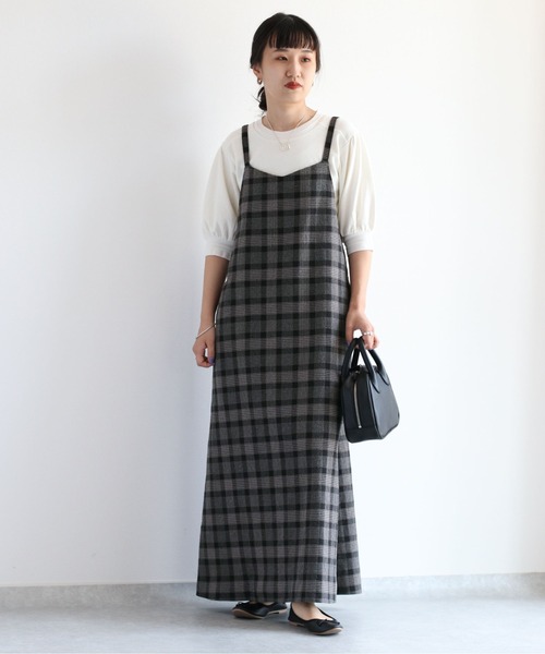 cepo（セポ）の「ダークチェックキャミワンピース（ジャンパースカート・レディース・ブラック・M）」の3枚目の写真