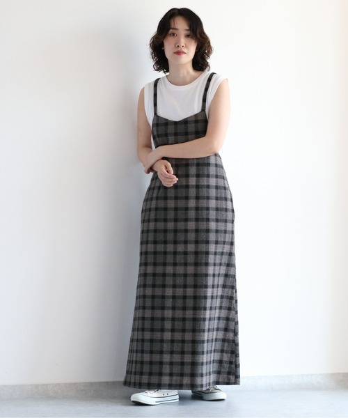 cepo（セポ）の「ダークチェックキャミワンピース（ジャンパースカート・レディース・ブラック・M）」の7枚目の写真