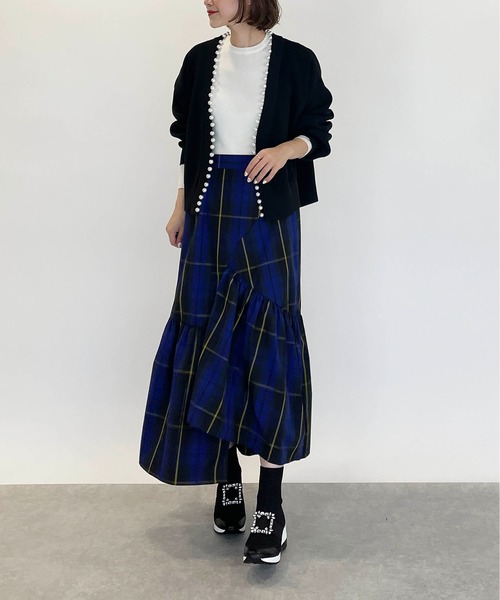 PICCIN（ピッチン）の「襟パール付きボリュームカーディガン（カーディガン/ボレロ・レディース・ブラック/ネイビー/サーモンピンク・M）」の9枚目の写真