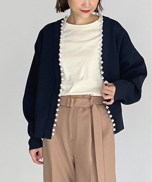 PICCIN（ピッチン）の「襟パール付きボリュームカーディガン（カーディガン/ボレロ・レディース・ブラック/ネイビー/サーモンピンク・M）」の18枚目の写真