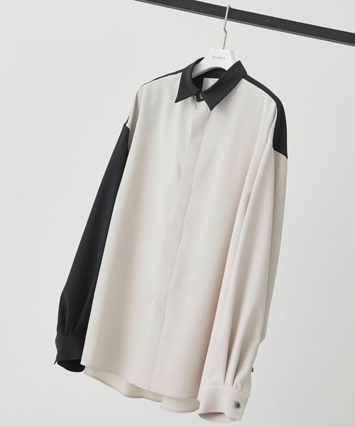city(シティ)の「TWO COLOR LONG SLEEVE SHIRT/バイカラーリラックスシャツ(シャツ/ブラウス・メンズ・ライトグレー/ネイビー・1/2/3)」の2枚目の写真