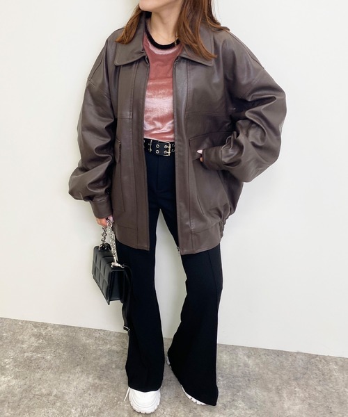 INGNI（イング）の「フェイクレザーブルゾン（ブルゾン・レディース・ブラック/ブラウン・M）」の9枚目の写真