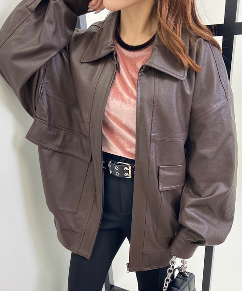 INGNI（イング）の「フェイクレザーブルゾン（ブルゾン・レディース・ブラック/ブラウン・M）」の11枚目の写真