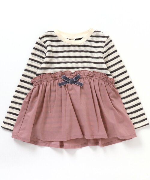 apres les cours（アプレレクール）の「WEB限定 ワッフルドッキングフレアTシャツ（Tシャツ/カットソー・キッズ・ブラウン/サックスブルー/ピンク/ベージュ・120/110/100/80/140/90/130）」の4枚目の写真