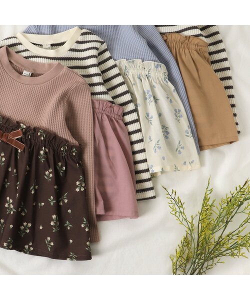 apres les cours（アプレレクール）の「WEB限定 ワッフルドッキングフレアTシャツ（Tシャツ/カットソー・キッズ・ブラウン/サックスブルー/ピンク/ベージュ・120/110/100/80/140/90/130）」の12枚目の写真