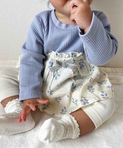 apres les cours（アプレレクール）の「WEB限定 ワッフルドッキングフレアTシャツ（Tシャツ/カットソー・キッズ・ブラウン/サックスブルー/ピンク/ベージュ・120/110/100/80/140/90/130）」の10枚目の写真