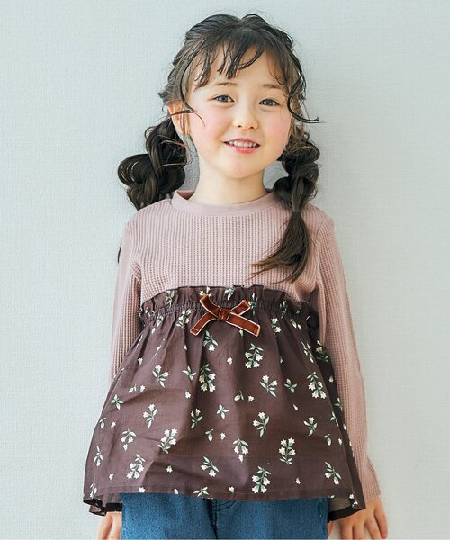 apres les cours（アプレレクール）の「WEB限定 ワッフルドッキングフレアTシャツ（Tシャツ/カットソー・キッズ・ブラウン/サックスブルー/ピンク/ベージュ・120/110/100/80/140/90/130）」の21枚目の写真