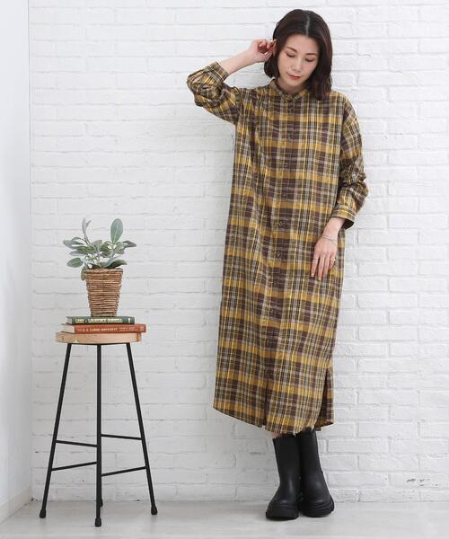 SHOO・LA・RUE（シューラルー）の「◆上品なチェック柄！バンドカラー ワンピース（ワンピース・レディース・イエロー系1/ブラウン系2/ベージュ系その他2/ワイン系3・00）」の11枚目の写真