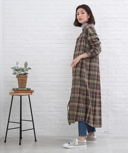 SHOO・LA・RUE（シューラルー）の「◆上品なチェック柄！バンドカラー ワンピース（ワンピース・レディース・イエロー系1/ブラウン系2/ベージュ系その他2/ワイン系3・00）」の5枚目の写真