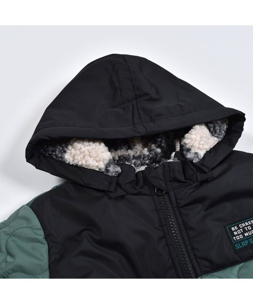 SLAP SLIP（スラップスリップ）の「SLAPSLIP/取り外し可能フード付き中綿キルト配色切り替え裏ボアタフタジャケット(80~130cm)（ブルゾン・キッズ・イエロー/グリーン・130/100/120/80/110/90）」の20枚目の写真