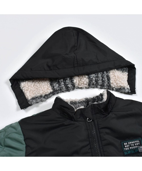 SLAP SLIP（スラップスリップ）の「SLAPSLIP/取り外し可能フード付き中綿キルト配色切り替え裏ボアタフタジャケット(80~130cm)（ブルゾン・キッズ・イエロー/グリーン・130/100/120/80/110/90）」の21枚目の写真