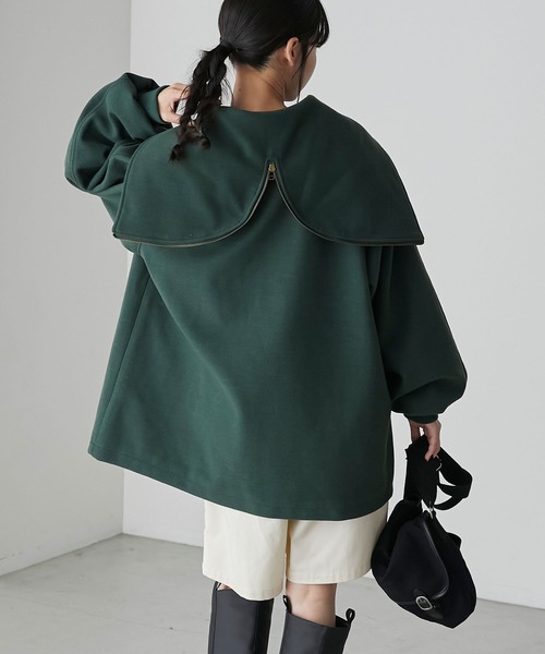 forksy.】メルトン配色ボタンセーラーフードブルゾン（ブルゾン