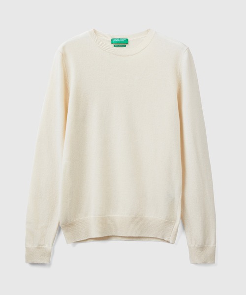 BENETTON (UNITED COLORS OF BENETTON)（ベネトンユナイテッドカラーズオブベネトン）の「ヴァージンウール100％クルーネックニット・セーター（ニット/セーター・レディース・ネイビー/ベージュ/ホワイト/ブラック・X-SMALL/SMALL/MEDIUM/LARGE）」の12枚目の写真