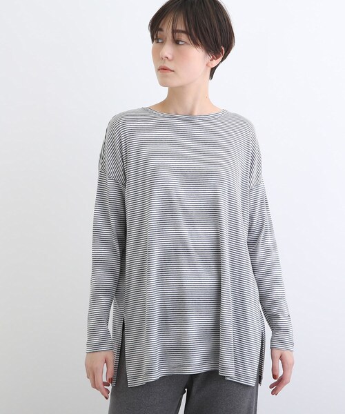 INDIVI(インディヴィ)の「【LIFE】ボーダーチュニック ロングTシャツ(Tシャツ/カットソー・レディース・チャコール/グレー系2・12/38)」の19枚目の写真