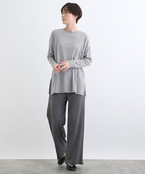INDIVI(インディヴィ)の「【LIFE】ボーダーチュニック ロングTシャツ(Tシャツ/カットソー・レディース・チャコール/グレー系2・12/38)」の5枚目の写真