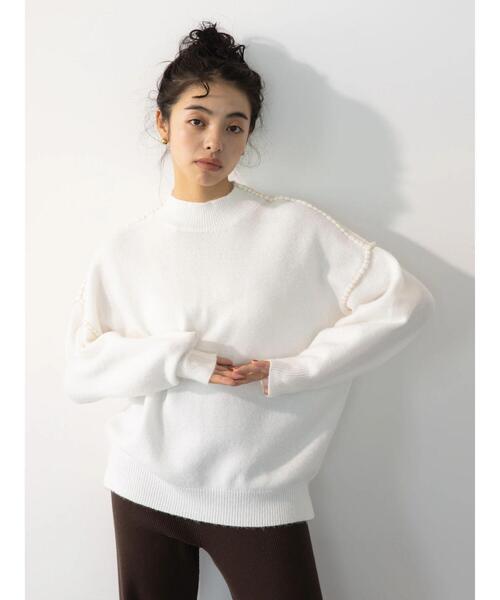 koe(コエ)の「アルパカタッチブランケットステッチプルオーバー(ニット/セーター・レディース・ブルー/ホワイト/グリーン/ブラック・FREE)」の1枚目の写真
