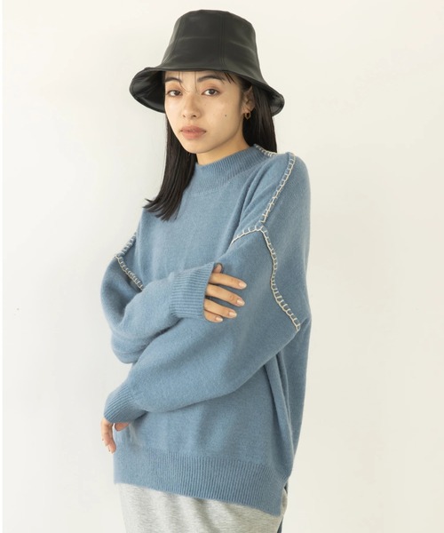koe(コエ)の「アルパカタッチブランケットステッチプルオーバー(ニット/セーター・レディース・ブルー/ホワイト/グリーン/ブラック・FREE)」の4枚目の写真