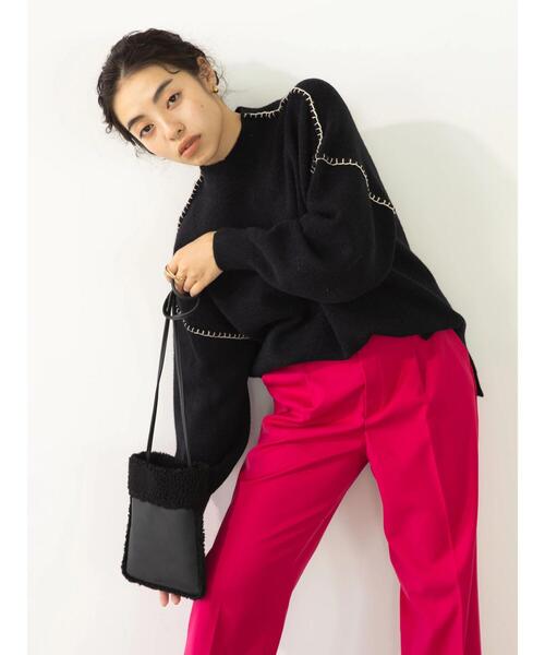 koe(コエ)の「アルパカタッチブランケットステッチプルオーバー(ニット/セーター・レディース・ブルー/ホワイト/グリーン/ブラック・FREE)」の2枚目の写真