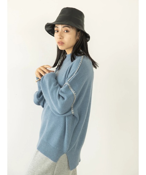 koe(コエ)の「アルパカタッチブランケットステッチプルオーバー(ニット/セーター・レディース・ブルー/ホワイト/グリーン/ブラック・FREE)」の5枚目の写真