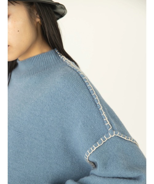 koe(コエ)の「アルパカタッチブランケットステッチプルオーバー(ニット/セーター・レディース・ブルー/ホワイト/グリーン/ブラック・FREE)」の8枚目の写真
