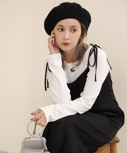 one after another NICE CLAUP(ワンアフターアナザーナイスクラップ)の「ワンポイントロゴ刺繍トップス(Tシャツ/カットソー・レディース・オフホワイト/ブラック/アイボリー/ラベンダー・FREE)」の9枚目の写真