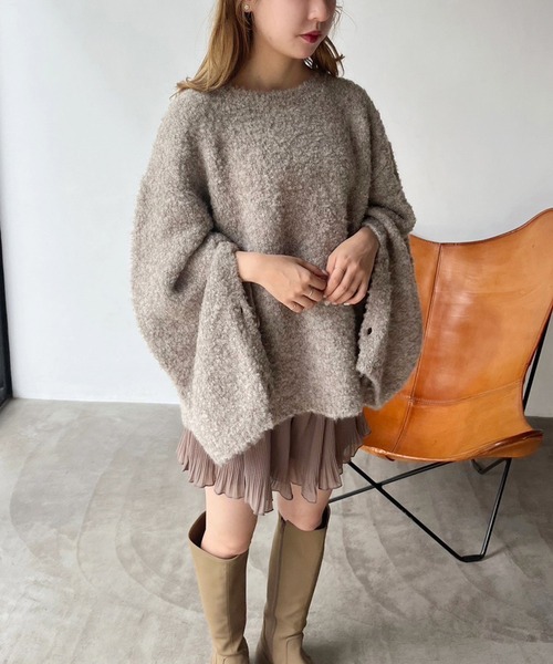 one after another NICE CLAUP（ワンアフターアナザーナイスクラップ）の「トレンドの着こなし。マルチウェイブークレニット（ニット/セーター・レディース・ライトグレー/ピンク/ベージュ/アイボリー・FREE）」の20枚目の写真