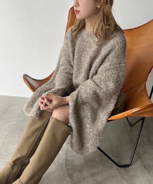 one after another NICE CLAUP（ワンアフターアナザーナイスクラップ）の「トレンドの着こなし。マルチウェイブークレニット（ニット/セーター・レディース・ライトグレー/ピンク/ベージュ/アイボリー・FREE）」の21枚目の写真