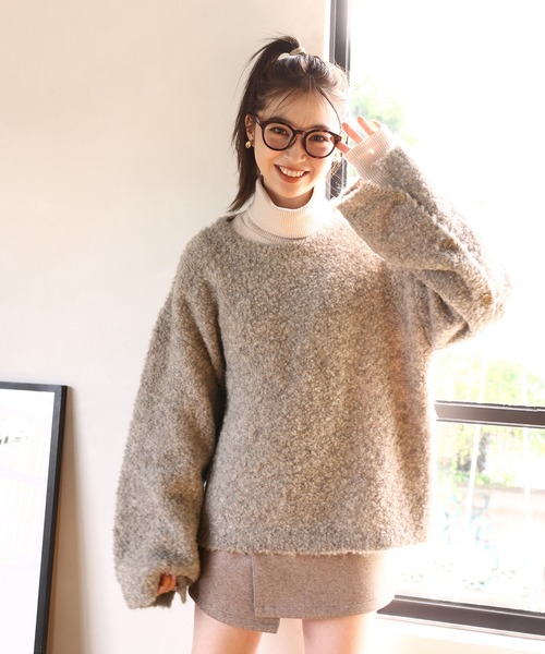 one after another NICE CLAUP（ワンアフターアナザーナイスクラップ）の「トレンドの着こなし。マルチウェイブークレニット（ニット/セーター・レディース・ライトグレー/ピンク/ベージュ/アイボリー・FREE）」の7枚目の写真