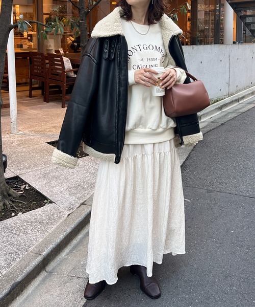 DISCOAT（ディスコート）の「フェイクムートンB3ジャケット（ミリタリージャケット・レディース・ブラック/ホワイト系その他・FREE）」の3枚目の写真