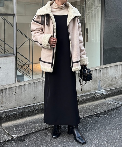 DISCOAT（ディスコート）の「フェイクムートンB3ジャケット（ミリタリージャケット・レディース・ブラック/ホワイト系その他・FREE）」の18枚目の写真