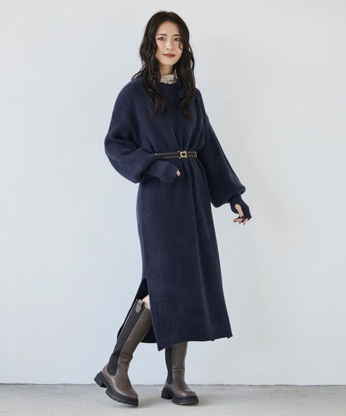 179/WG（イチナナキュウダブルジー）の「フィンガーホールニットワンピース（ワンピース・レディース・トップグレー/ブラウン/ブルー・MEDIUM）」の3枚目の写真