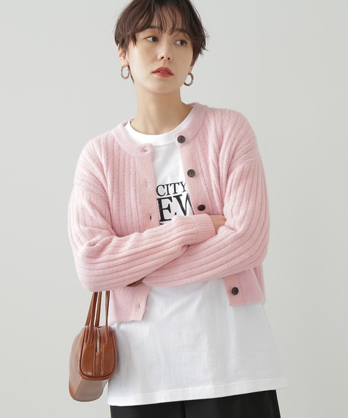 N.(N. Natural Beauty Basic)(エヌエヌナチュラルビューティーベーシック)の「【横田ひかるさん着用】◆フェザーミックスクルーカーディガン(カーディガン/ボレロ・レディース・グレー/ライトイエロー/ピンク・MEDIUM)」の3枚目の写真