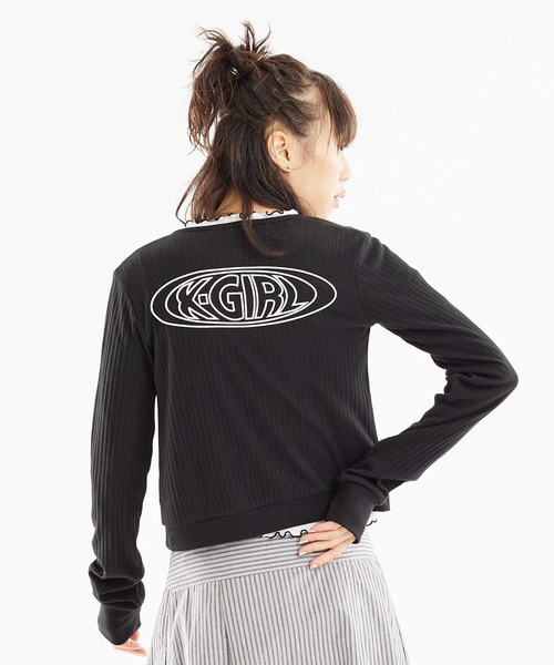 X-girl（エックスガール）の「OVAL LOGO CARDIGAN（カーディガン/ボレロ・レディース・ブルー/ブラック/ホワイト・S/M）」の4枚目の写真