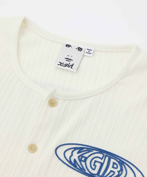 X-girl（エックスガール）の「OVAL LOGO CARDIGAN（カーディガン/ボレロ・レディース・ブルー/ブラック/ホワイト・S/M）」の12枚目の写真