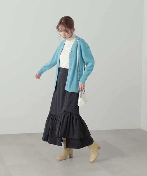 N.（N. Natural Beauty Basic）（エヌエヌナチュラルビューティーベーシック）の「◆アシンメトリーラッフルヘムスカート（スカート・レディース・ブラック/カーキ・MEDIUM）」の17枚目の写真