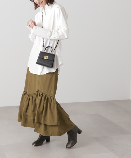 N.（N. Natural Beauty Basic）（エヌエヌナチュラルビューティーベーシック）の「◆アシンメトリーラッフルヘムスカート（スカート・レディース・ブラック/カーキ・MEDIUM）」の2枚目の写真