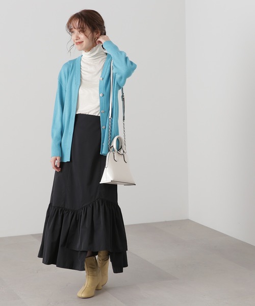 N.（N. Natural Beauty Basic）（エヌエヌナチュラルビューティーベーシック）の「◆アシンメトリーラッフルヘムスカート（スカート・レディース・ブラック/カーキ・MEDIUM）」の6枚目の写真