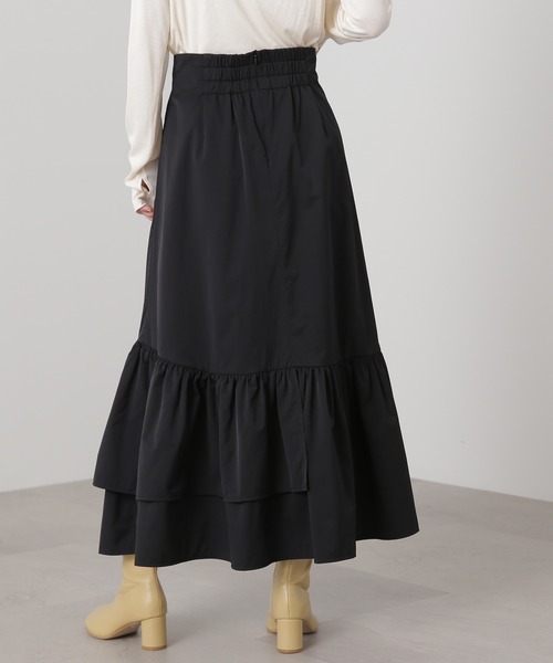 N.（N. Natural Beauty Basic）（エヌエヌナチュラルビューティーベーシック）の「◆アシンメトリーラッフルヘムスカート（スカート・レディース・ブラック/カーキ・MEDIUM）」の4枚目の写真