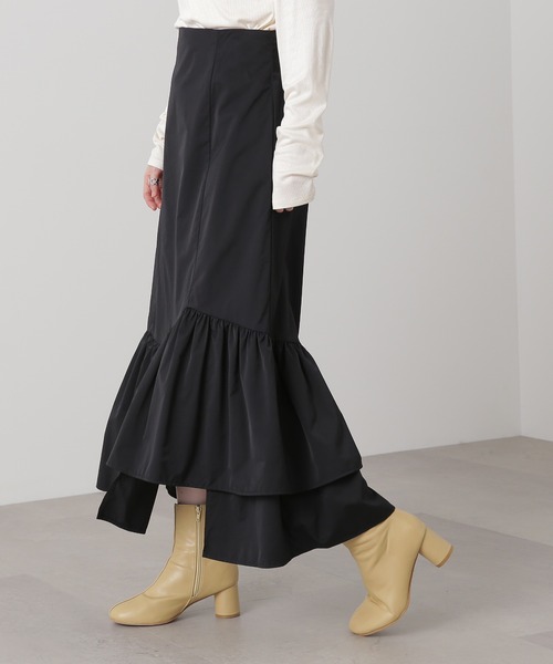 N.（N. Natural Beauty Basic）（エヌエヌナチュラルビューティーベーシック）の「◆アシンメトリーラッフルヘムスカート（スカート・レディース・ブラック/カーキ・MEDIUM）」の9枚目の写真