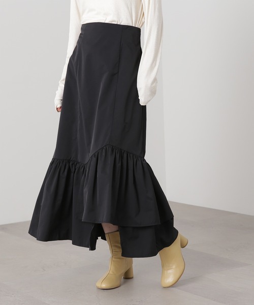N.（N. Natural Beauty Basic）（エヌエヌナチュラルビューティーベーシック）の「◆アシンメトリーラッフルヘムスカート（スカート・レディース・ブラック/カーキ・MEDIUM）」の3枚目の写真