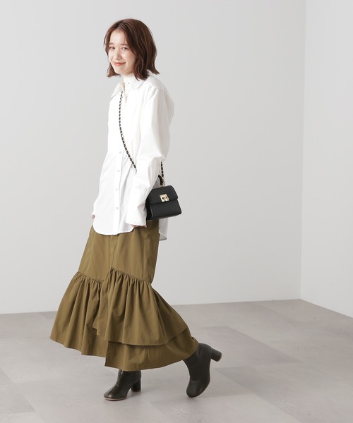 N.（N. Natural Beauty Basic）（エヌエヌナチュラルビューティーベーシック）の「◆アシンメトリーラッフルヘムスカート（スカート・レディース・ブラック/カーキ・MEDIUM）」の8枚目の写真