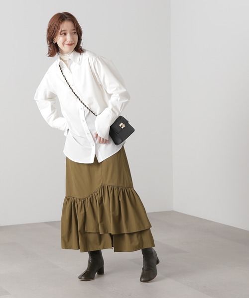 N.（N. Natural Beauty Basic）（エヌエヌナチュラルビューティーベーシック）の「◆アシンメトリーラッフルヘムスカート（スカート・レディース・ブラック/カーキ・MEDIUM）」の11枚目の写真