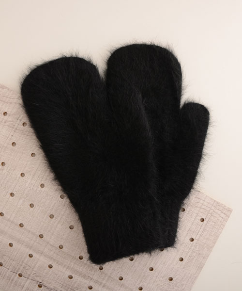 float】フェイクファー ニット モコモコ ミトン/手袋【アンゴラ混